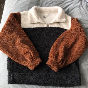 Quarter Zip Colorblock Teddy Sweater